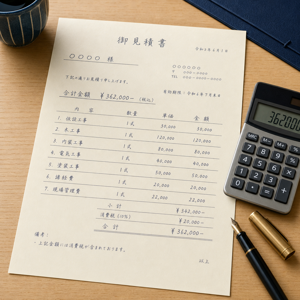 透明な見積書と電卓
